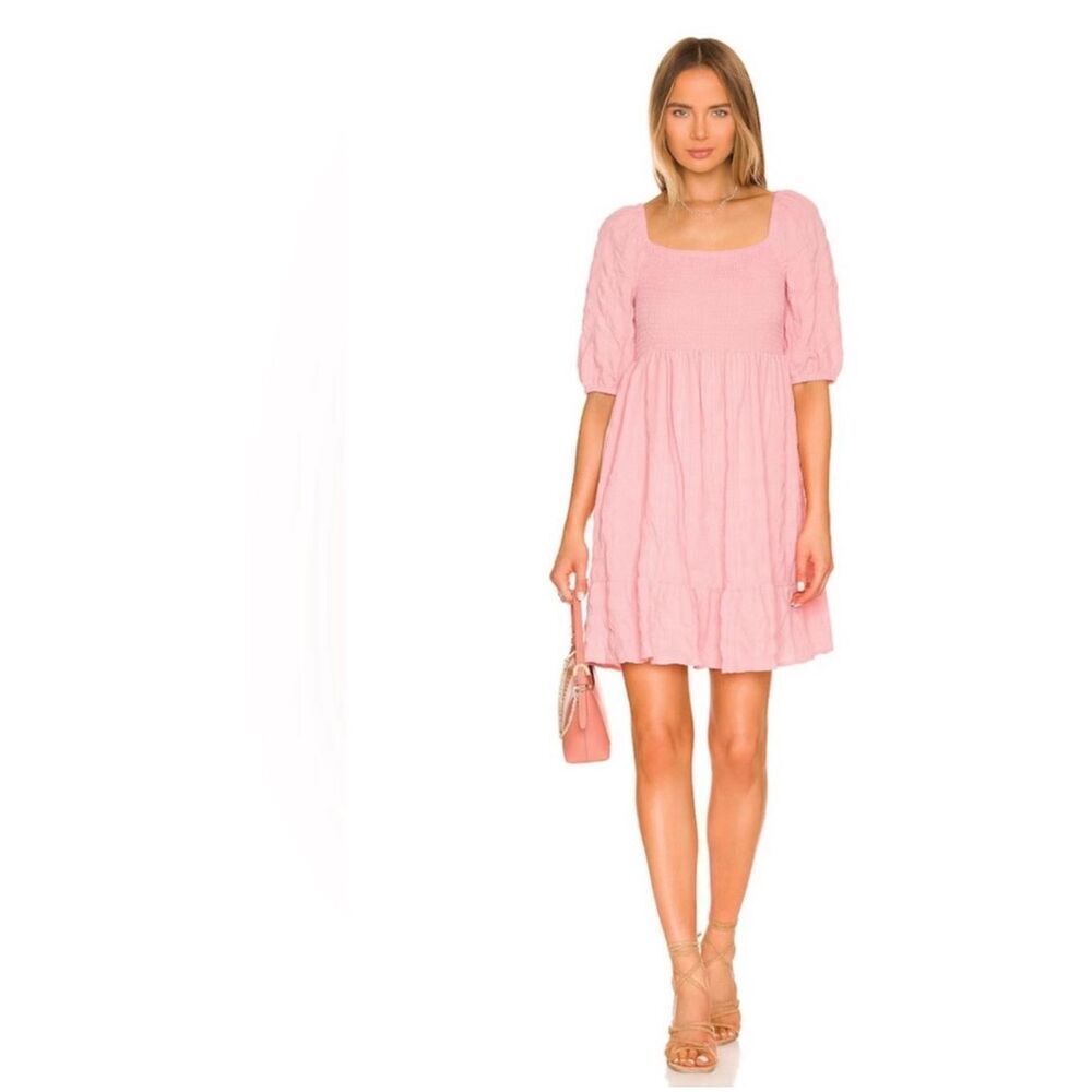 🌸 BCBGeneration Blossom Pink Preppy Lined Puff Sleeve Dress Size XS